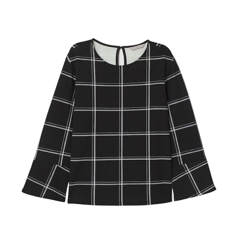 H&M Black and White Plaid Blouse EUC